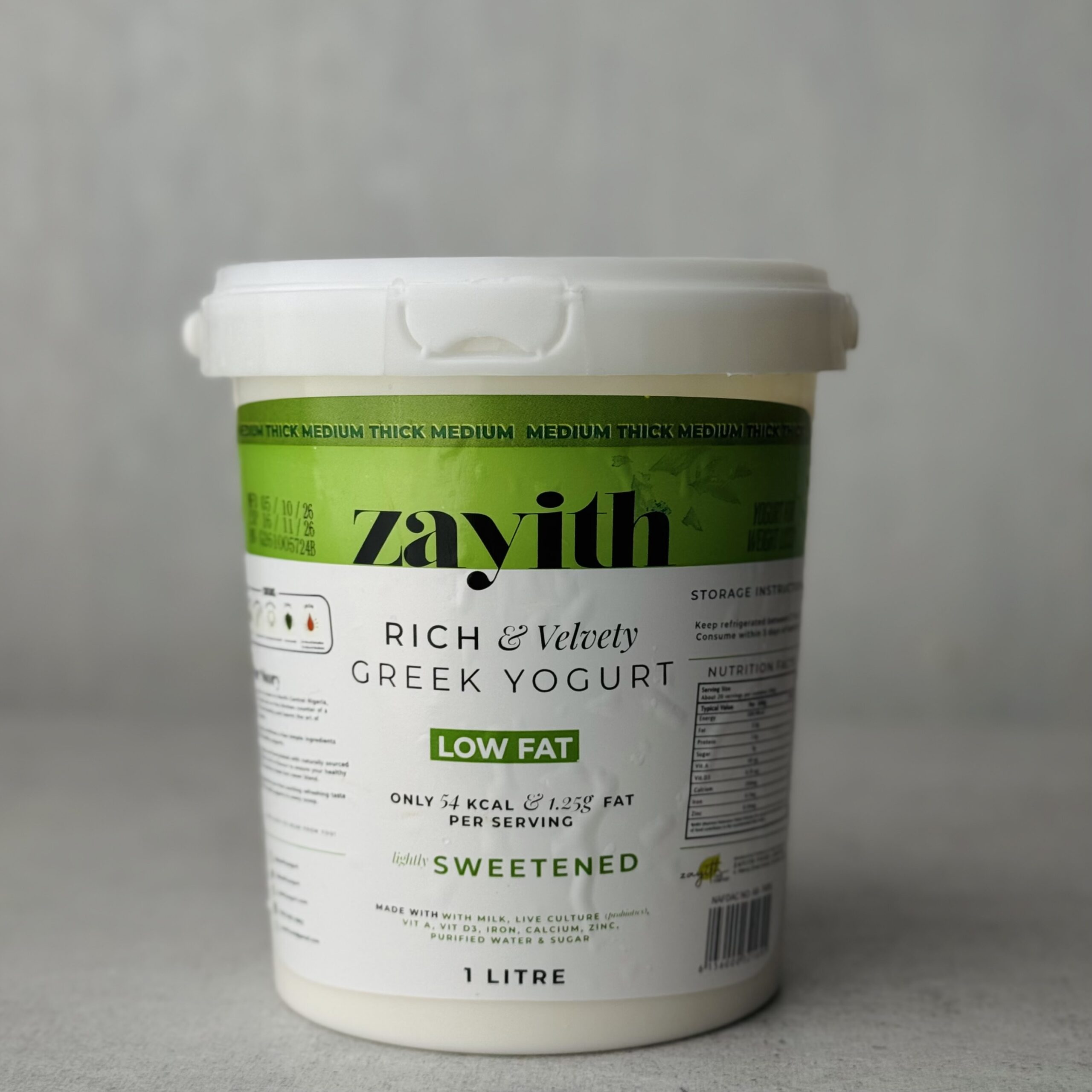 Zayith Low-Fat Sweetened Greek Yogurt 1 litre tub
