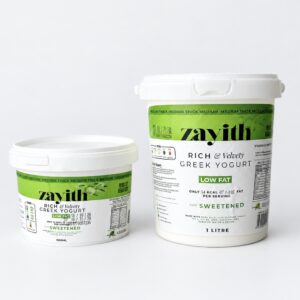 Zayith Low-Fat Sweetened Greek Yogurt in 500ml and 1 litre tubs