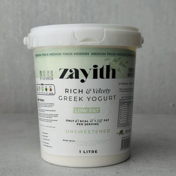 Zayith Low-Fat Unsweetened Greek Yogurt 1 litre tub