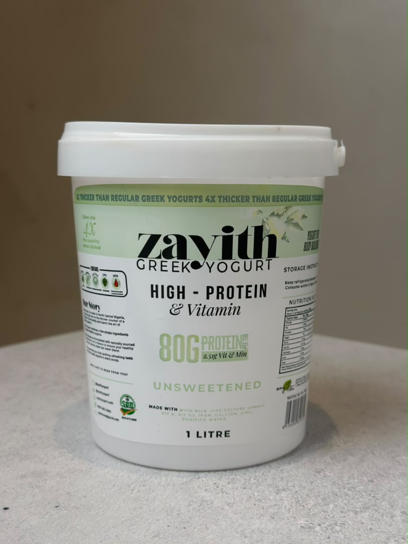 Zayith High Protein & Vitamin Unsweetened Greek Yogurt, 1 litre tub
